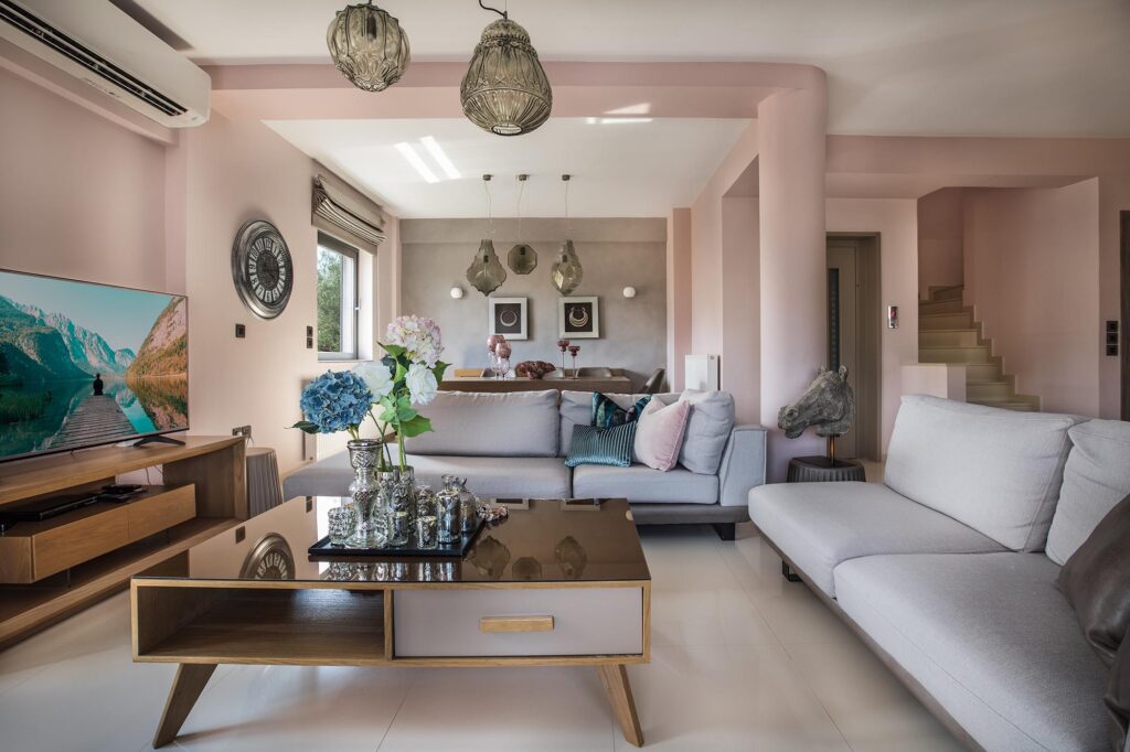 διακόσμηση μονοματοικίας, minimal καθιστικό γηινα χρωματα